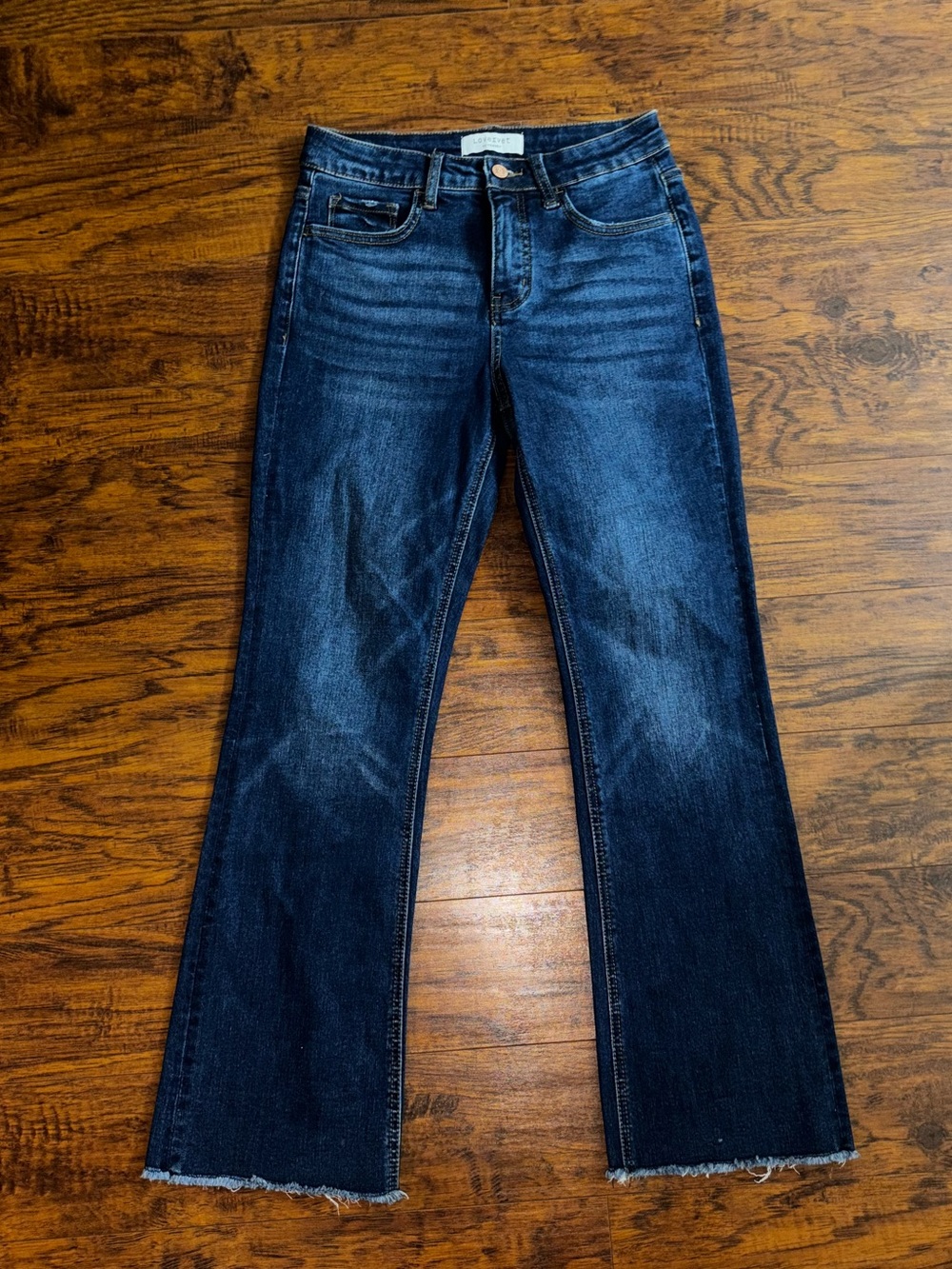 Lovervet by Vervet Women's Dark Blue Straight-Leg Jeans Frayed Hem Flared Denim